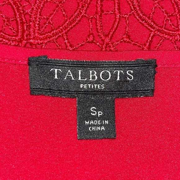 Talbots Petites lace top, bright red w/ see-through sleeves, zipper on left side - Picture 8 of 9
